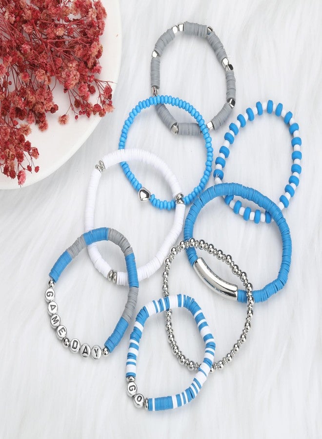 Sanyaa Silver Blue Game Day Football Bracelets (Blue+Silver) - Image 3